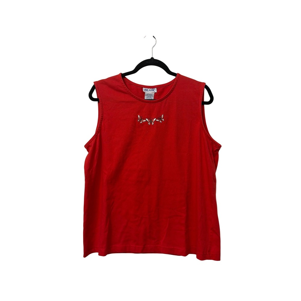 Blair Red Butterfly Embroidered‎ Sleeveless Knit Tank Top Womens Large
